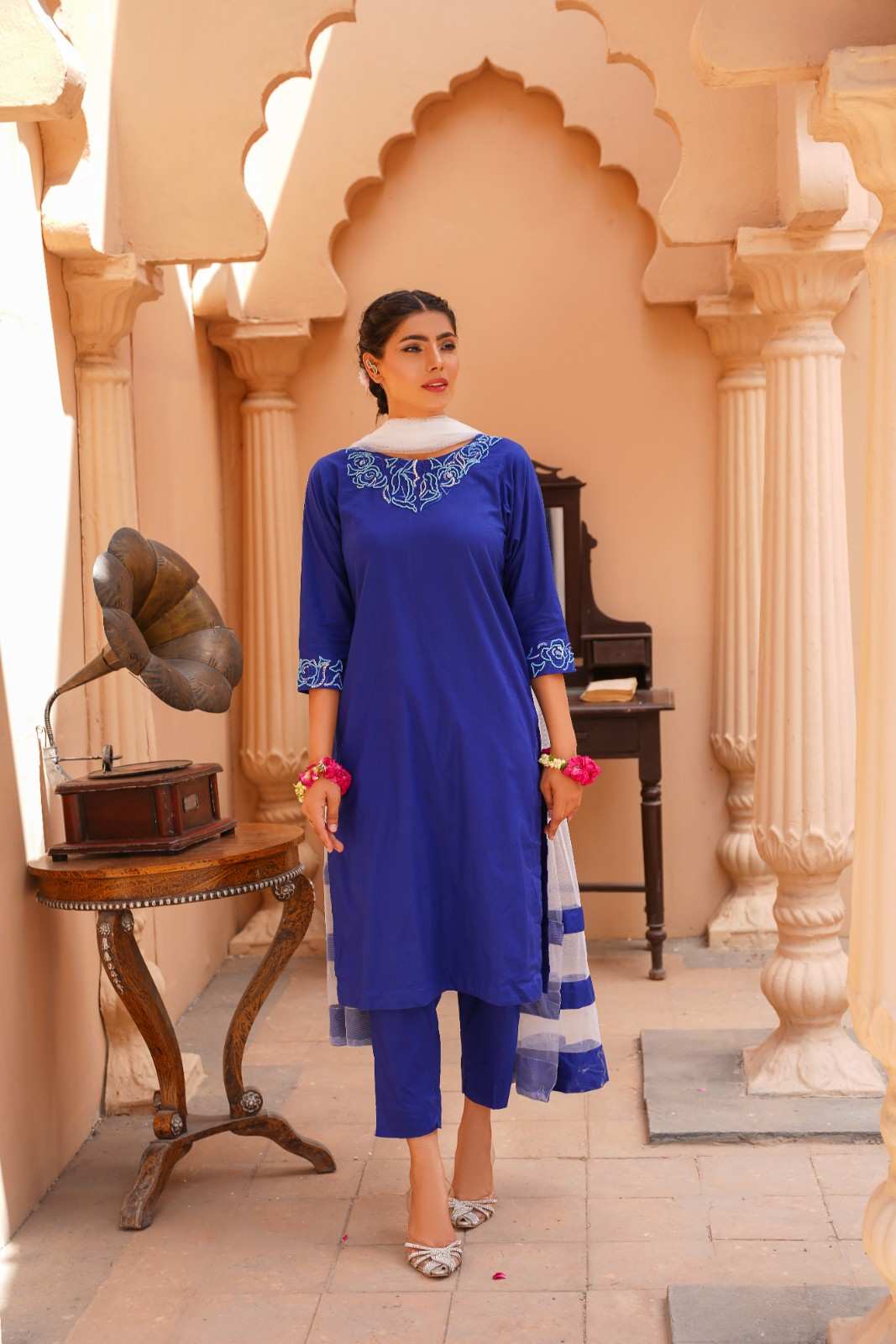 Lams-e-noor 3pc stitched dress Handembriodery on neck and sleeves