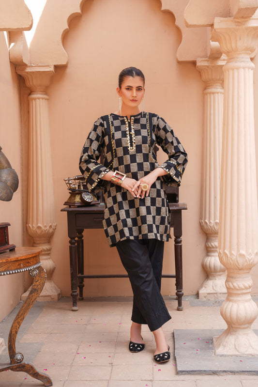 🖤 Black Royale Muse | Gota Work Semi-Formal Dress