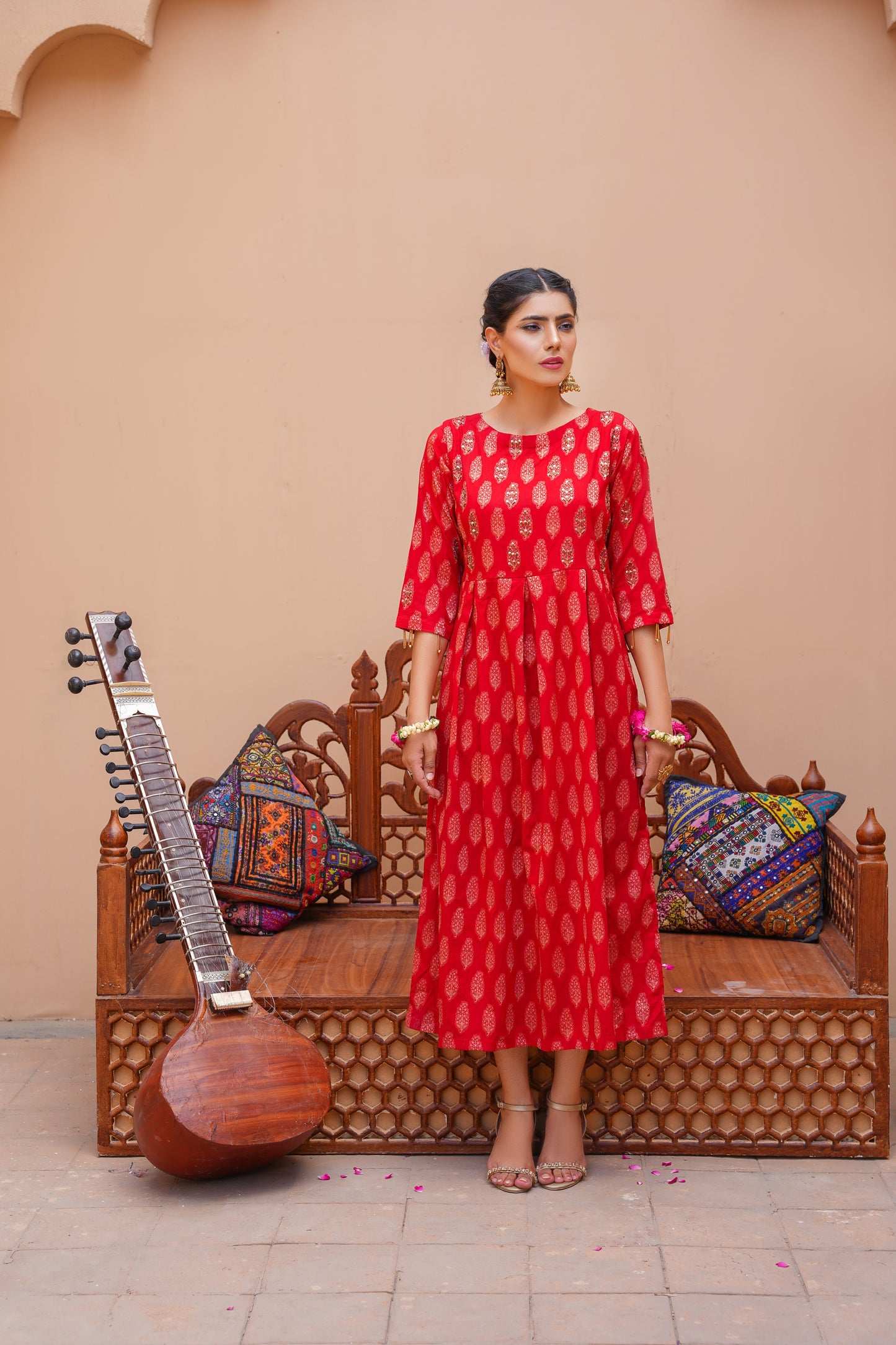 ❤️ Red Aura – Elegant Printed Frock for Women