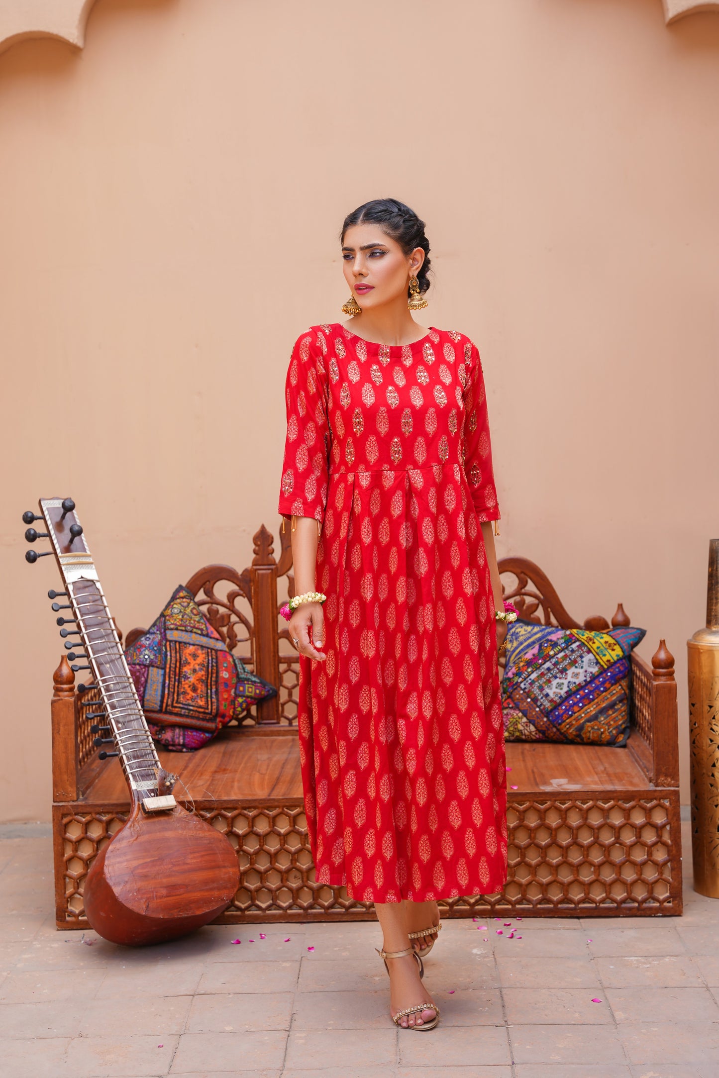 ❤️ Red Aura – Elegant Printed Frock for Women