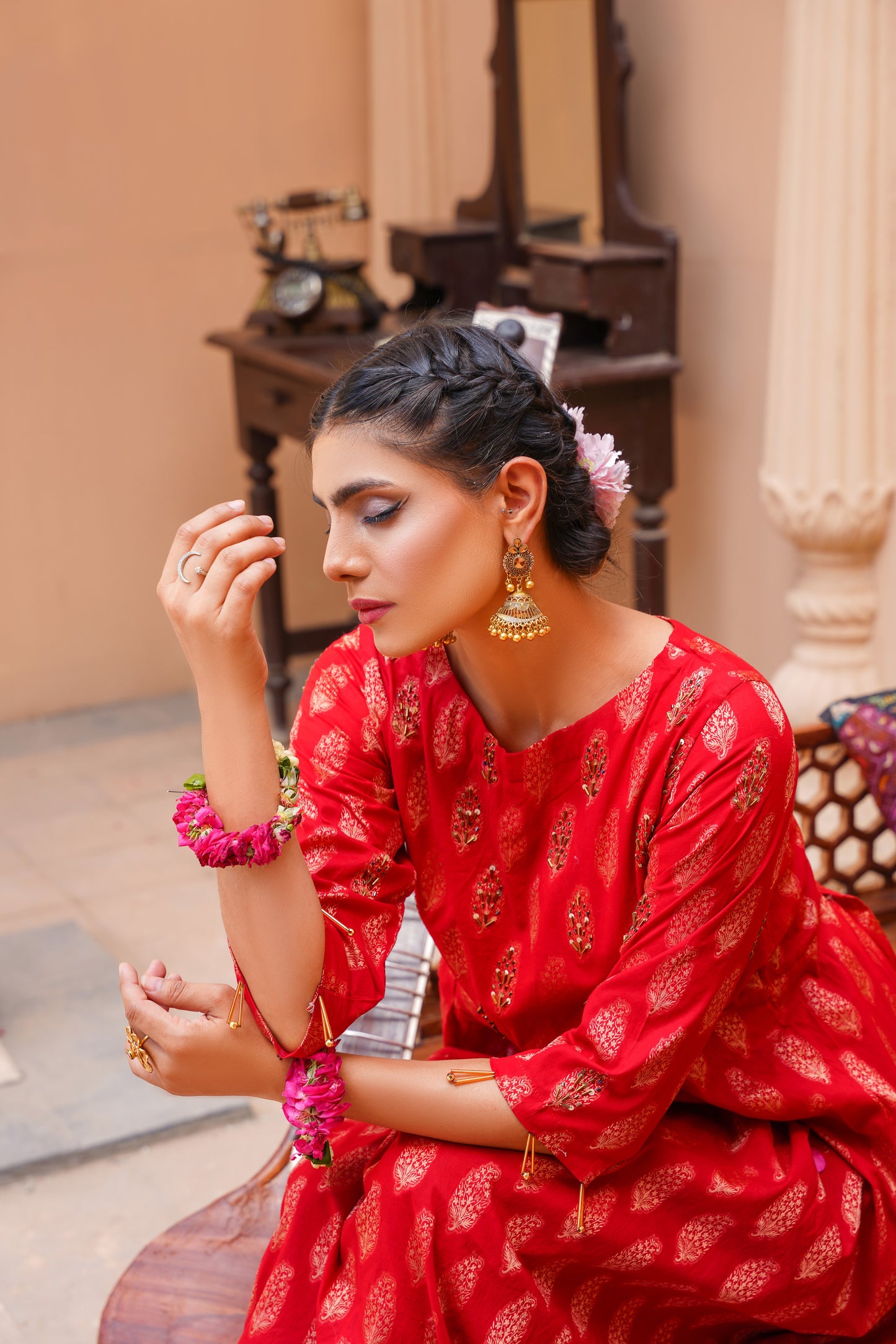 ❤️ Red Aura – Elegant Printed Frock for Women