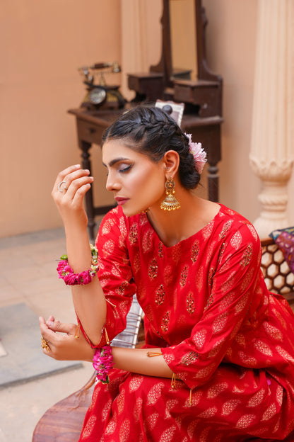❤️ Red Aura – Elegant Printed Frock for Women