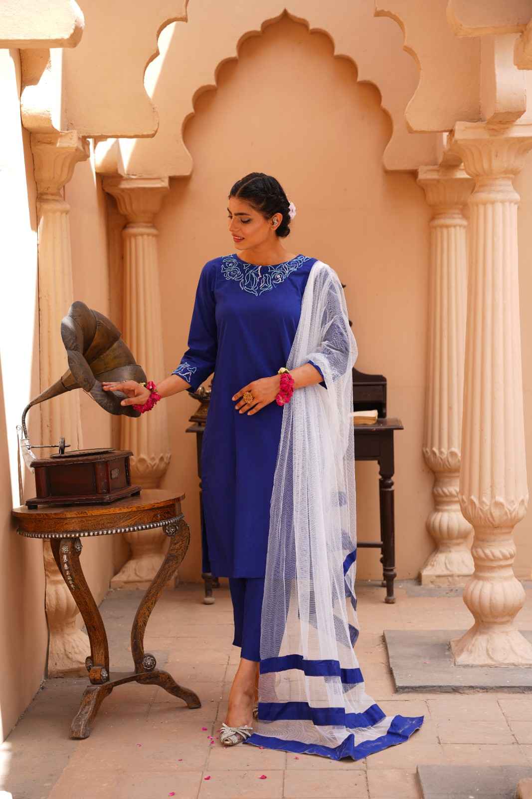 Lams-e-noor 3pc stitched dress Handembriodery on neck and sleeves