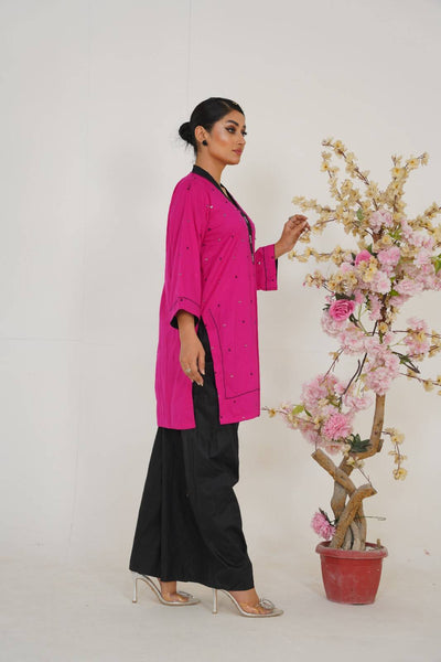 Fuchsia noir  2pc kurti with farshi shalwar