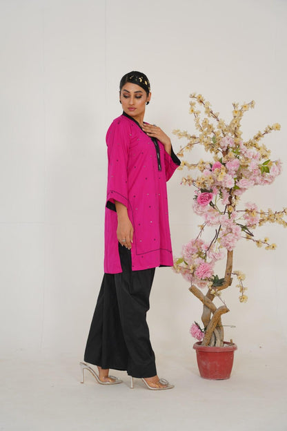 Fuchsia noir  2pc kurti with farshi shalwar