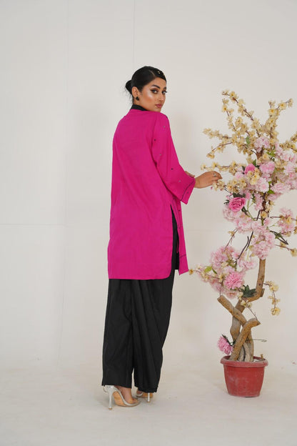 Fuchsia noir  2pc kurti with farshi shalwar