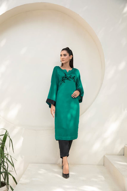 💚 Eunoia – Deep Bottle Green | Straight Long Cut 2PC Silk Dress